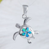 Magnifique collier de tortue de mer Plumeria en opale bleue hawaïenne, pendentif tortue Plumeria en argent sterling, cadeau d'anniversaire de Saint-Valentin pour maman N9175