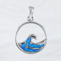 Unique Hawaiian Blue Opal Ocean Wave Necklace, Sterling Silver Blue Opal Wave Pendant, N9181 Birthday Mom Mother Gift, Island Jewelry