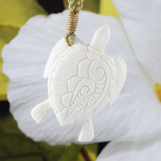 Unique Hawaiian Large Sea Turtle Necklace, Hand Carved Buffalo Bone Turtle Necklace, N9124 Birthday Mother Gift, Island Jewelry