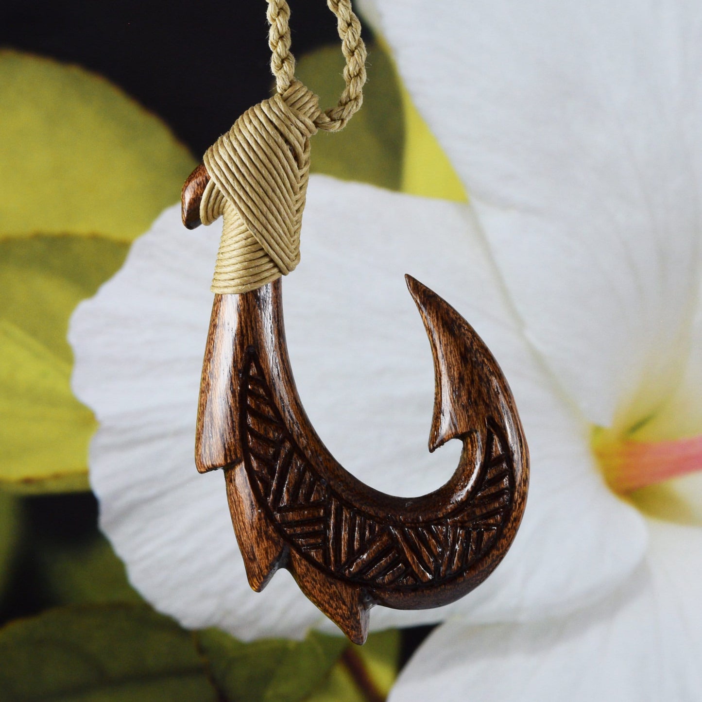 Unique Hawaiian X-Large Koa Wood Fish Hook Necklace, Hand Carved Genuine Koa Wood Fish Hook Necklace, N9135 Birthday Mother Gift