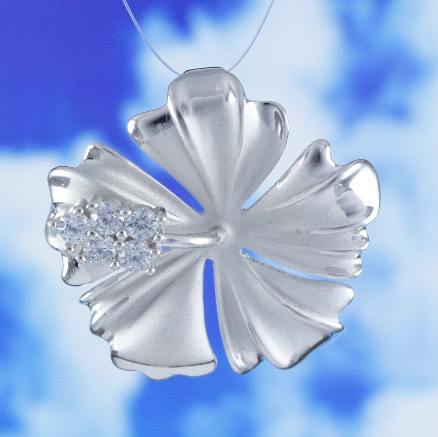 Gorgeous Hawaiian Large Hibiscus Necklace, Official Hawaii State Flower, Sterling Silver Hibiscus CZ Pendant, N6135 Birthday Mother Gift