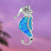 Beautiful Hawaiian Blue Opal Seahorse Necklace, Sterling Silver Blue Opal Seahorse Pendant N6162 Birthday Mother Mom Gift, Island Jewelry