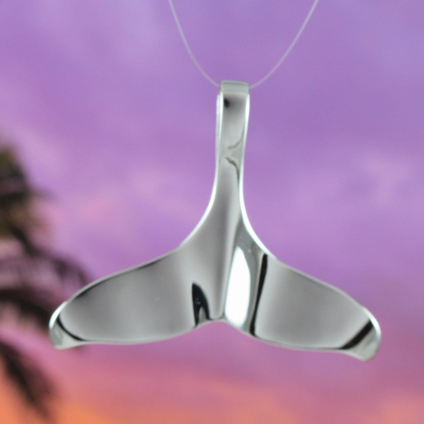 Beautiful Large Hawaiian Whale Tail Necklace, Sterling Silver Whale Tail Pendant, N6103 Birthday Mother Wife Mom Gift, Statement PC - Hawaii Treasures Shop