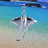 Unique Beautiful Hawaiian Large Stingray Earring and Necklace, Sterling Silver Sting Ray Pendant, N6110S1 Birthday Mother Wife Mom Gift