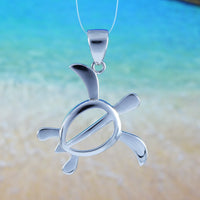 Magnifique collier hawaïen de grande taille en forme de tortue de mer, pendentif en argent sterling en forme de pétroglyphe de tortue N6128, cadeau d'anniversaire pour maman, déclaration PC