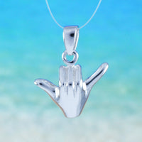 Unique Hawaiian 3D Hang Loose Necklace, Shaka Sign, Sterling Silver Hang Loose Pendant, N6129 Birthday Mother Mom Gift, Island Jewelry