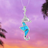 Beautiful Unique Hawaiian Blue Opal Seahorse Necklace, Sterling Silver Blue Opal Sea Horse Pendant, N6167 Birthday Mother Mom Gift