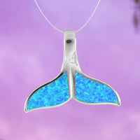 Magnifique boucle d'oreille et collier en forme de queue de baleine hawaïenne de grande taille, pendentif en argent sterling avec opale bleue, cadeau d'anniversaire pour mère N6018SH