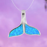 Beautiful Hawaiian Large Opal Whale Tail Necklace, Sterling Silver Blue Opal Whale Tail Pendant, N6018 Birthday Mother Mom Gift