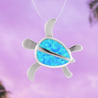 Magnifique collier hawaïen en forme de tortue de mer avec opale bleue de grande taille, pendentif en argent sterling avec opale, cadeau d'anniversaire pour maman N6024, déclaration PC