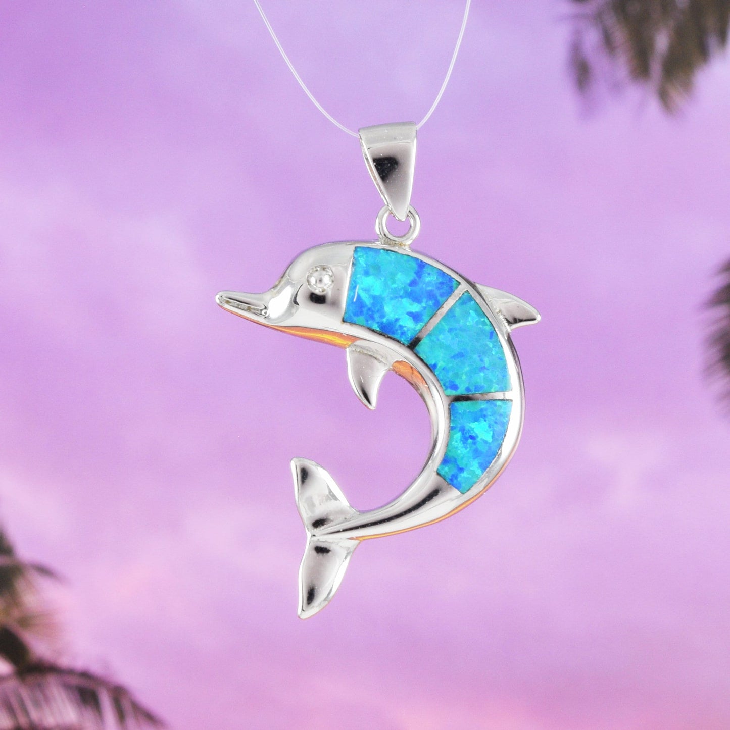 Gorgeous Hawaiian Large Blue Opal Dolphin Necklace, Sterling Silver Blue Opal Dolphin Pendant, N6030 Birthday Mother Mom Gift