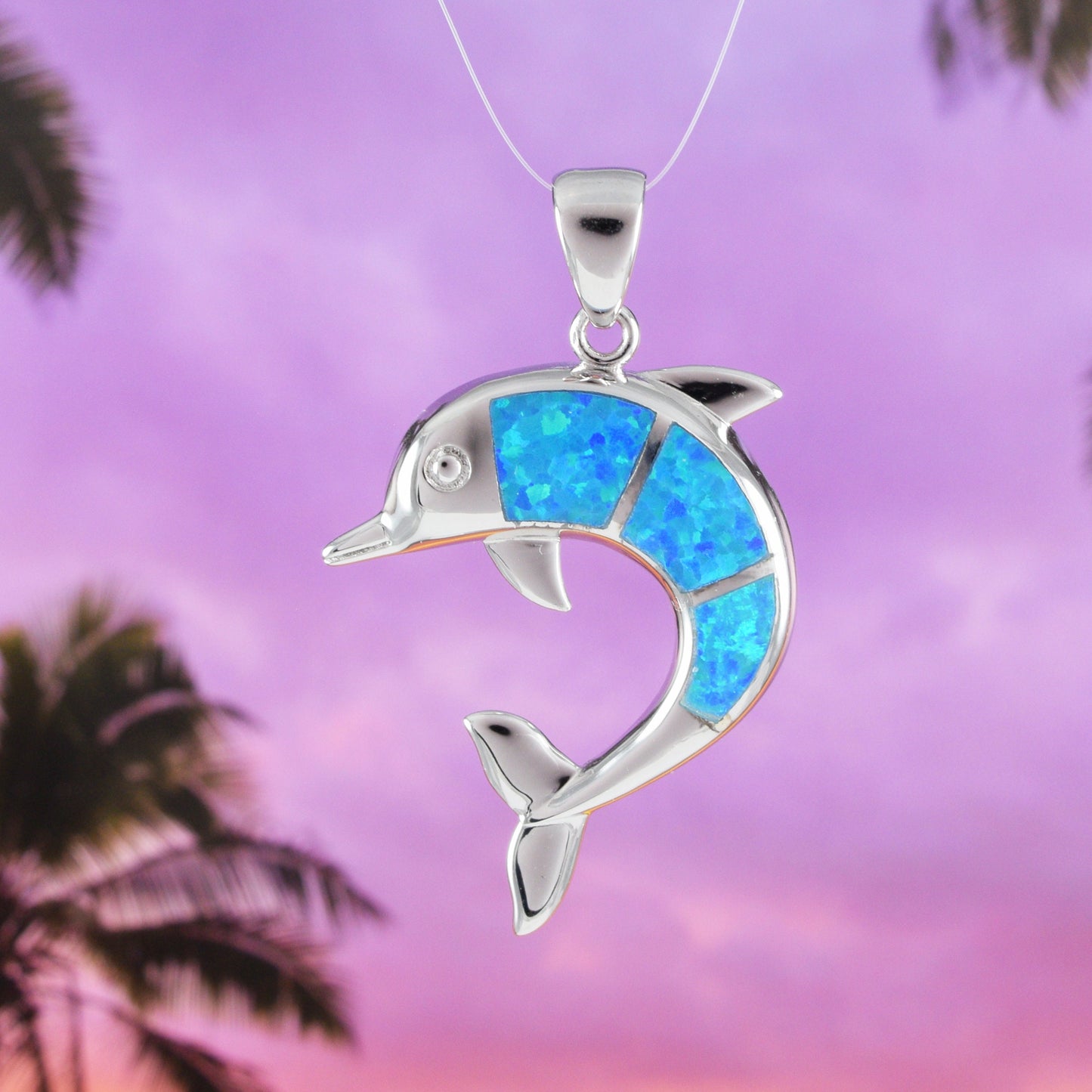 Gorgeous Hawaiian Large Blue Opal Dolphin Earring and Necklace, Sterling Silver Opal Dolphin Pendant, N6031SH Birthday Mother Mom Gift