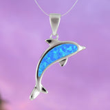 Beautiful Hawaiian Dolphin Necklace, Sterling Silver Blue Opal Dolphin Pendant, N6149 Birthday Mother Wife Mom Girl Gift, Island Jewelry