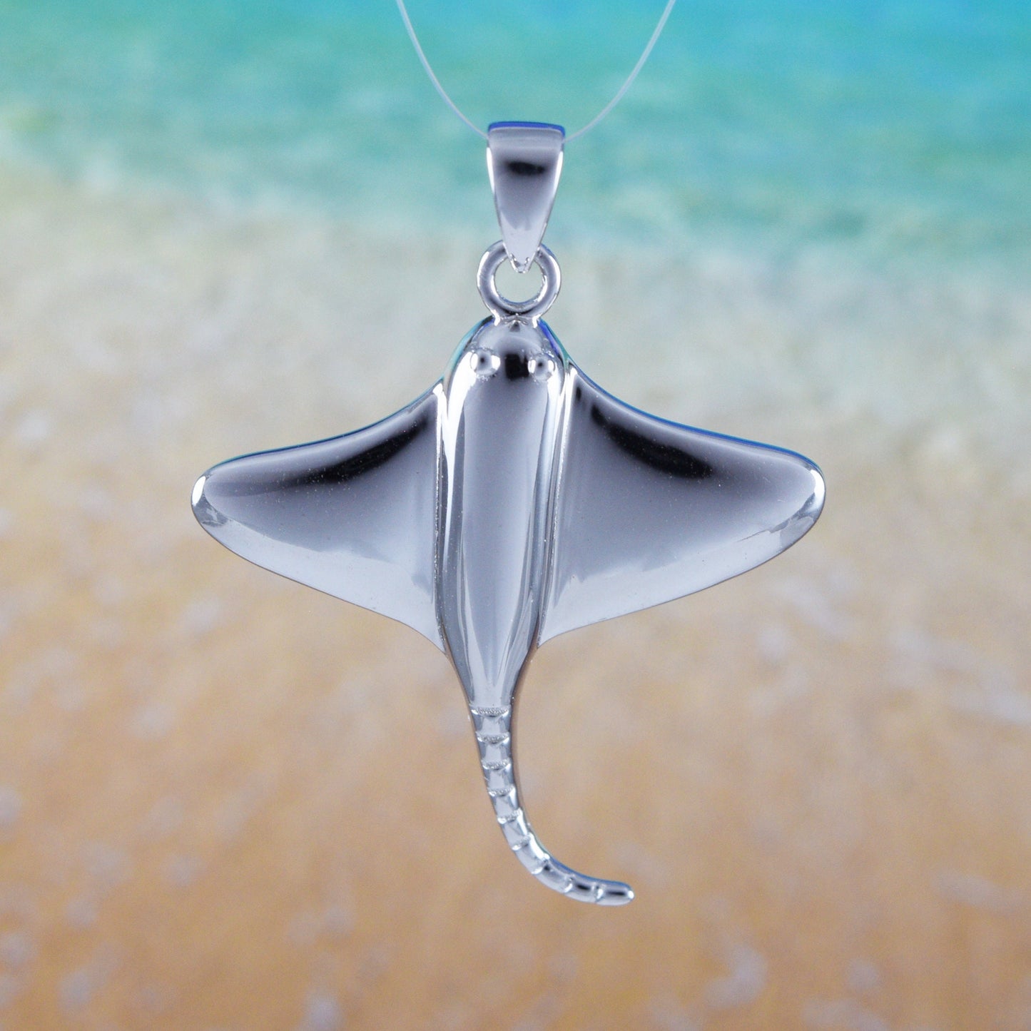 Beautiful Hawaiian Large Stingray Necklace, Sterling Silver Sting Ray Pendant, N6111 Birthday Mother Wife Mom Gift, Unique Island Jewelry