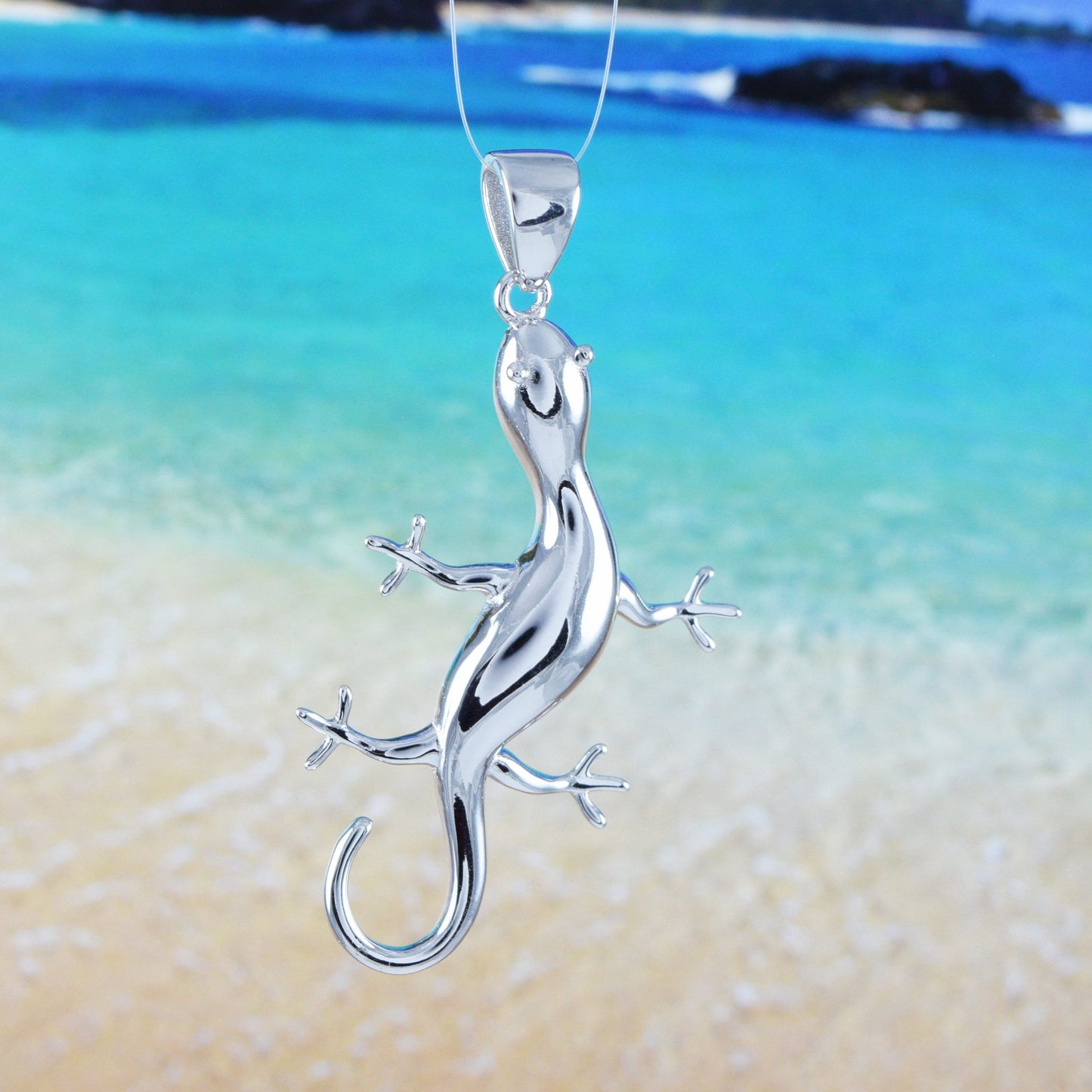 Unique Gorgeous Hawaiian X-Large Gecko Earring and Necklace, Sterling Silver Gecko Pendant, N6120S Birthday Mother Wife Mom Gift