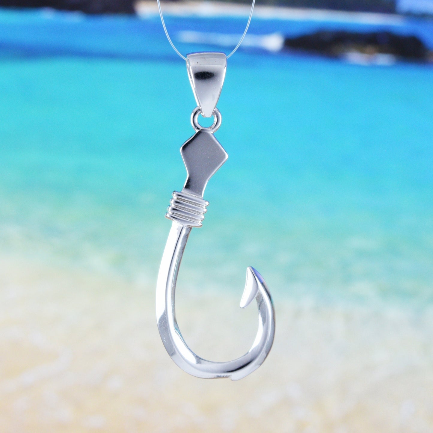 Beautiful Hawaiian 3D Fish Hook Necklace, Sterling Silver 3D Fish Hook Pendant, N6124 Birthday Mother Gift, Island Jewelry