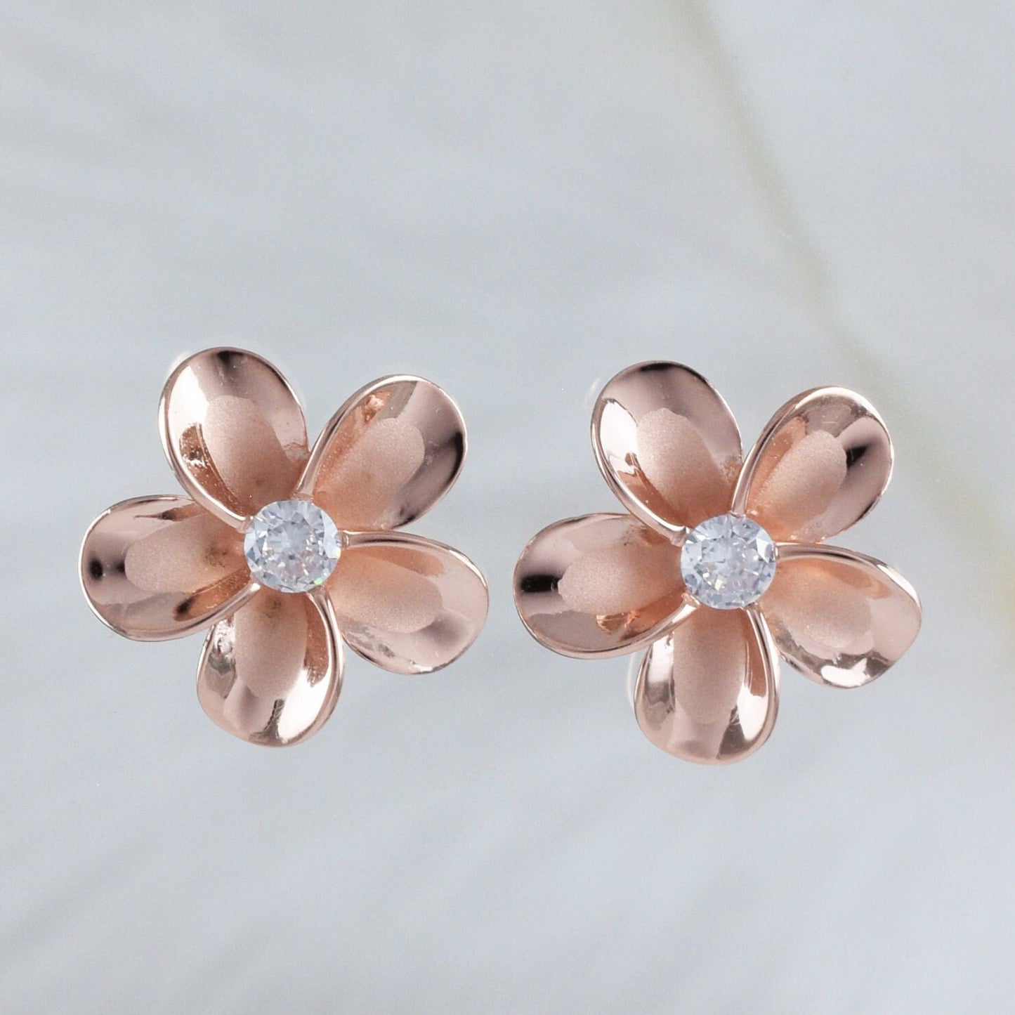 Beautiful Hawaiian Plumeria Earring, Sterling Silver Rose-Gold Plated Plumeria Flower Stud Earring, E8894 Birthday Wife Mom Mother Gift