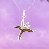 Unique Hawaiian Genuine Koa Wood Bird of Paradise Necklace, Sterling Silver Bird of Paradise Pendant, N9314 Birthday Mother Mom Gift