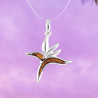 Unique Hawaiian Genuine Koa Wood Bird of Paradise Necklace, Sterling Silver Bird of Paradise Pendant, N9314 Birthday Mother Mom Gift