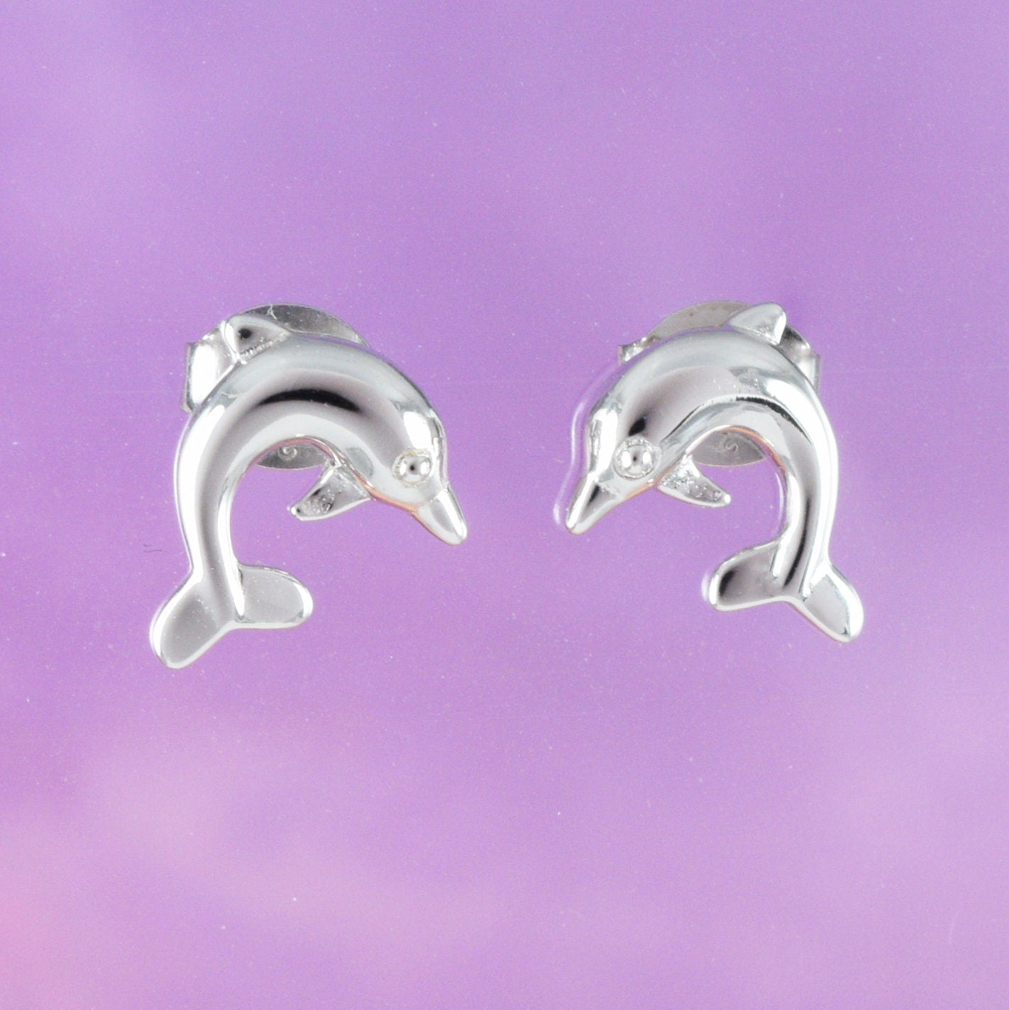 Pretty Hawaiian Dolphin Earring, Sterling Silver Dolphin Stud Earring, E4007 Birthday Wife Mom Girl Mother Gift, Island Jewelry