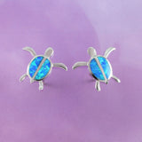 Beautiful Hawaiian Blue Opal Sea Turtle Earring, Sterling Silver Blue Opal Turtle Stud Earring, E4019 Birthday Wife Mom Mother Gift