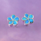 Beautiful Hawaiian Blue Opal Plumeria Earring, Sterling Silver Blue Opal Plumeria Flower Stud Earring E4025 Birthday Wife Mom Mother Gift