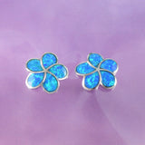 Superbe grande boucle d'oreille Plumeria en opale bleue hawaïenne, boucle d'oreille à tige en argent sterling avec opale bleue Plumeria, E9338 Cadeau d'anniversaire pour maman Saint Valentin