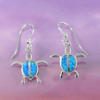 Beautiful Hawaiian Blue Opal Sea Turtle Earring, Sterling Silver Blue Opal Turtle Dangle Earring, E4020 Birthday Mom Mother Gift