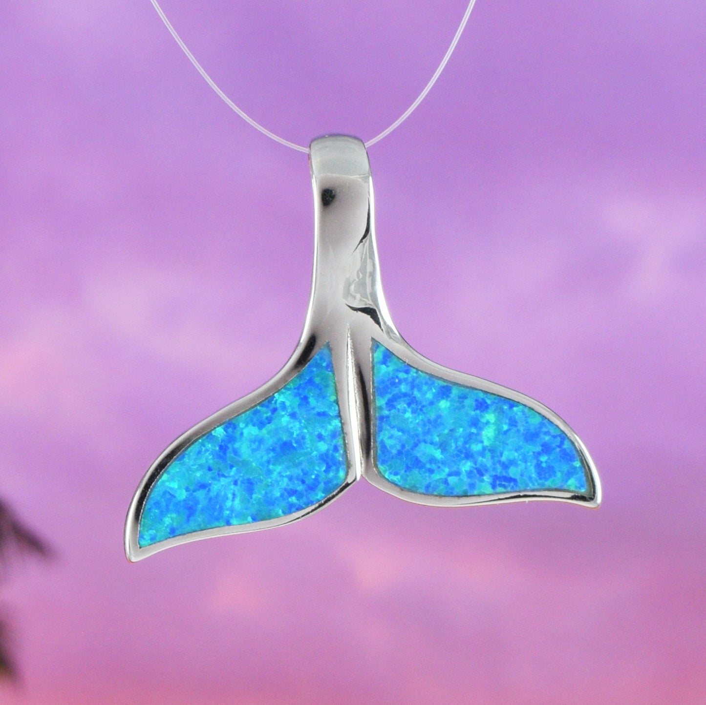 Beautiful Hawaiian Blue Opal Whale Tail Earring and Necklace, Sterling Silver Blue Opal Whale Tail Pendant, N6017SH Birthday Mother Mom Gift