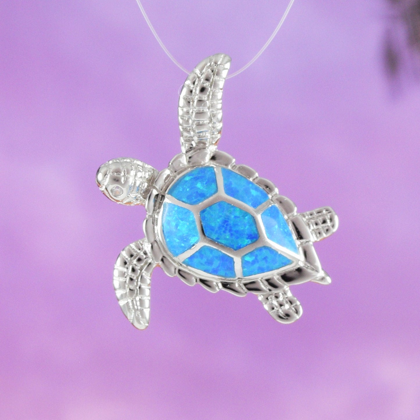 Pretty Hawaiian Sea Turtle Earring and Necklace, Sterling Silver Blue Opal Turtle Pendant, N6021SH Birthday Mother Wife Mom Gift