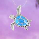 Jolie boucle d'oreille et collier tortue de mer hawaïenne, pendentif tortue en argent sterling opale bleue, cadeau d'anniversaire pour mère, épouse, maman, N6021SH