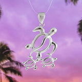 Magnifique collier et boucles d'oreilles hawaïennes de grande taille pour maman et 2 bébés tortues de mer, pendentif en argent sterling pour famille de tortues de mer N6027S1, cadeau d'anniversaire pour maman