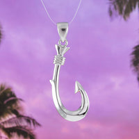 Magnifique collier hawaïen en forme de grand hameçon 3D, pendentif en argent sterling avec hameçon, déclaration PC N6032, cadeau d'anniversaire, fête des mères et des pères