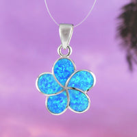 Magnifique collier hawaïen en opale bleue Plumeria, pendentif en argent sterling avec breloque en forme de fleur de Plumeria en opale bleue N2032, cadeau d'anniversaire pour maman