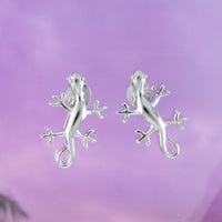 Unique Hawaiian Large Gecko Earring, Sterling Silver Gecko Lizard Stud Earring, E4117 Birthday Wife Mom Girl Mother Gift, Island Jewelry