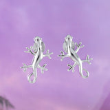 Unique Hawaiian Large Gecko Earring, Sterling Silver Gecko Lizard Stud Earring, E4117 Birthday Wife Mom Girl Mother Gift, Island Jewelry