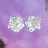 Beautiful Hawaiian Hibiscus Earring, Official Hawaii State Flower, Sterling Silver Hibiscus CZ Stud Earring, E4123 Birthday Wife Mom Gift