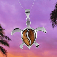 Collier unique en bois de koa véritable de grande taille, pendentif en argent sterling en forme de tortue de mer hawaïenne, cadeau d'anniversaire pour maman N8504