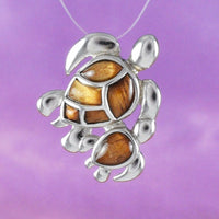 Collier unique en bois de koa véritable hawaïen pour maman et bébé tortue de mer, pendentif tortue en argent sterling, cadeau d'anniversaire pour mère, épouse, maman, N8509