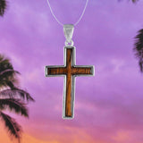 Gorgeous Hawaiian Large Genuine Koa Wood Cross Necklace, Sterling Silver Cross Pendant, N8518 Birthday Mother Mom Gift