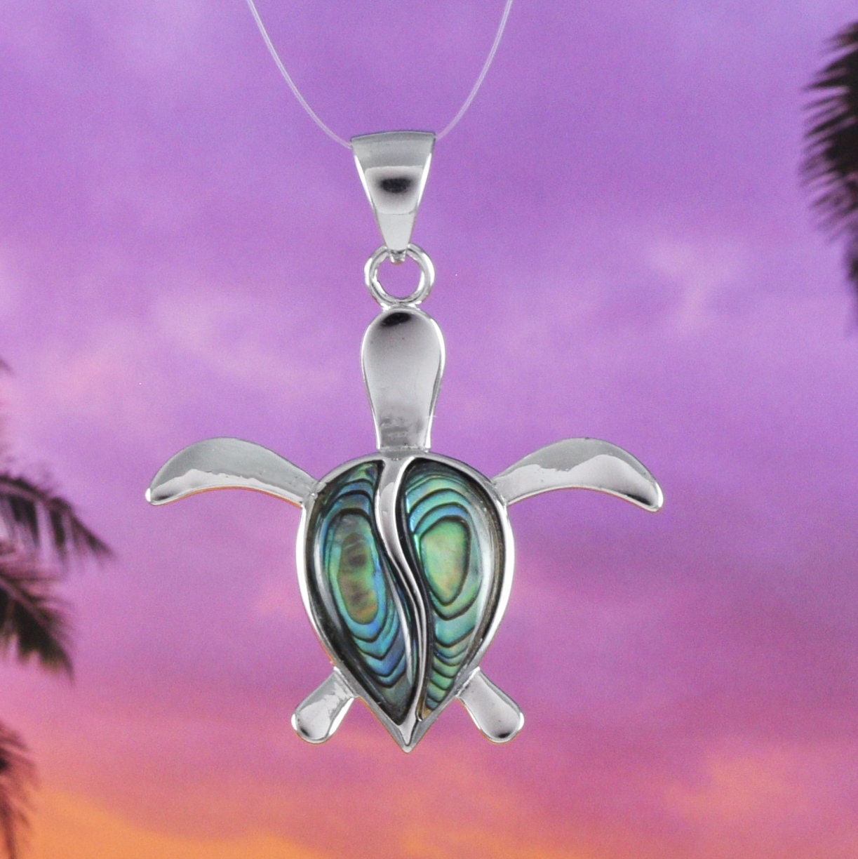 Collier unique hawaïen en véritable coquille de paua, pendentif tortue en argent sterling avec nacre d'ormeau, cadeau d'anniversaire pour maman N8530