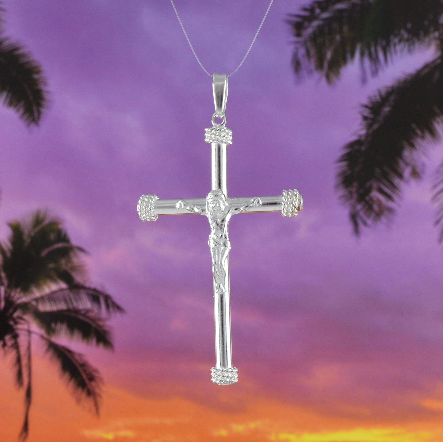 Collier unique en forme de croix crucifix hawaïenne de grande taille, pendentif en argent sterling avec breloque en forme de croix de Jésus, cadeau d'anniversaire pour mère, épouse, maman, N8500