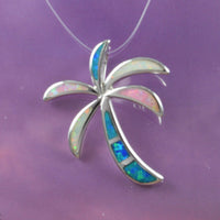 Unique Gorgeous Hawaiian Tri-color Opal Palm Tree Necklace, Sterling Silver Blue White Pink Opal Palm Tree Pendant, N8368 Birthday Mom Gift