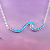 Unique Hawaiian Blue Opal Ocean Wave Necklace, Sterling Silver Blue Opal Wave Necklace, N8390 Birthday Mom Mother Gift, Island Jewelry