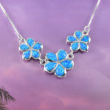 Beautiful Hawaiian 3 Blue Opal Plumeria Necklace, Past Present & Future, Sterling Silver Opal 3 Plumeria Necklace, N8389 Birthday Mom Gift