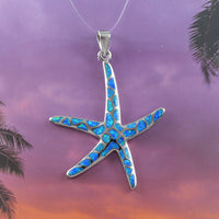 Gorgeous X-Large Hawaiian Blue Opal Starfish Necklace, Sterling Silver Blue Opal Star Fish Pendant, N8376 Birthday Mom Gift, Statement PC