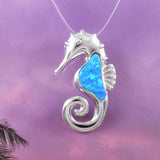 Magnifique collier hippocampe en opale bleue hawaïenne, pendentif hippocampe en argent sterling avec opale bleue N8378, cadeau d'anniversaire pour maman, bijoux des îles