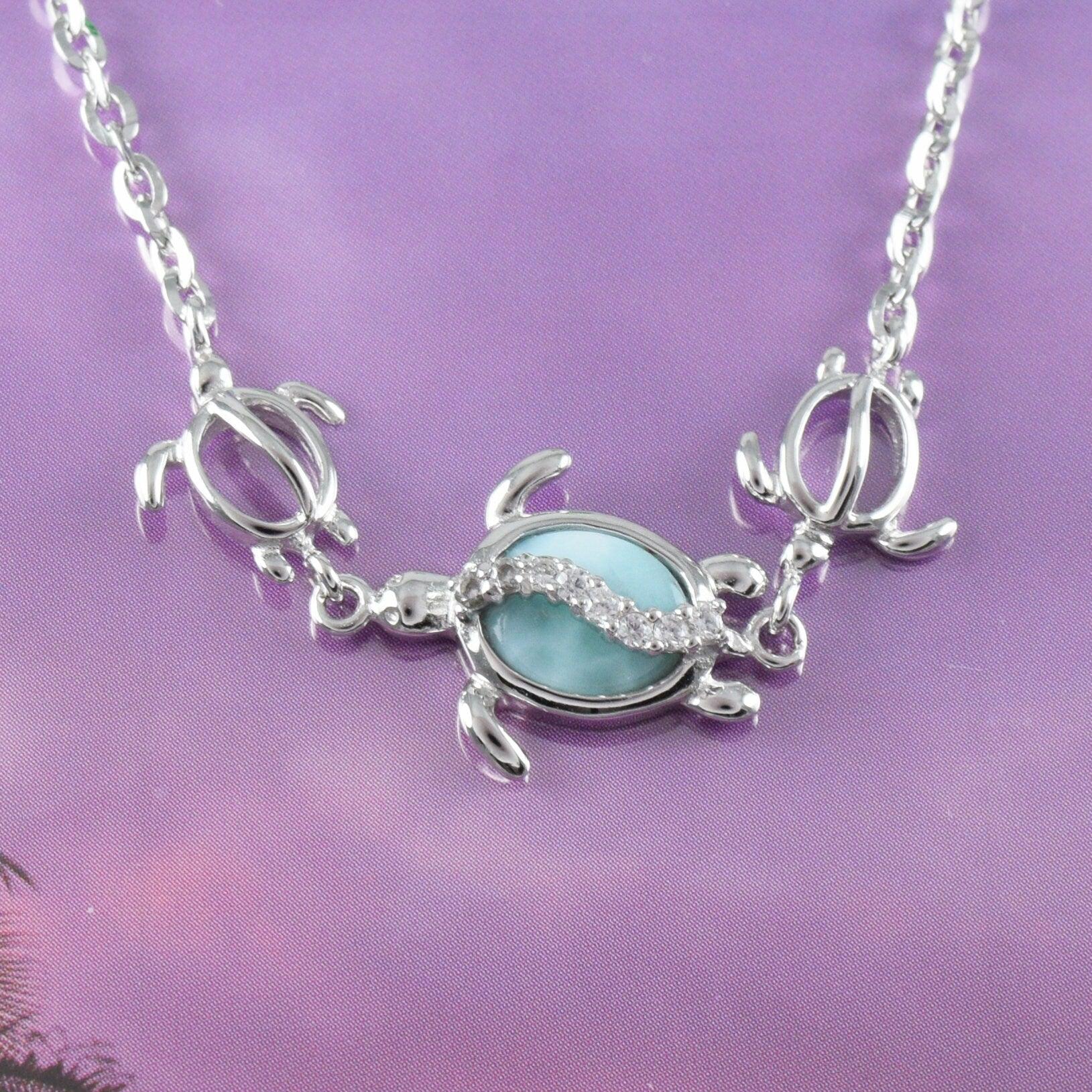 Unique Hawaiian Genuine Larimar Sea Turtle Anklet Bracelet, Sterling Silver Larimar Turtle Ankle Bracelet, A8434 Birthday Valentine Mom Gift - Hawaii Treasures Shop