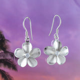 Gorgeous Large Hawaiian Plumeria Earring, Sterling Silver Plumeria Flower CZ Dangle Earring E4028 Birthday Wife Mom Mother Gift Statement