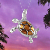 Collier unique en bois de koa véritable de grande taille, pendentif en argent sterling en forme de tortue de mer hawaïenne, cadeau d'anniversaire pour maman N8501